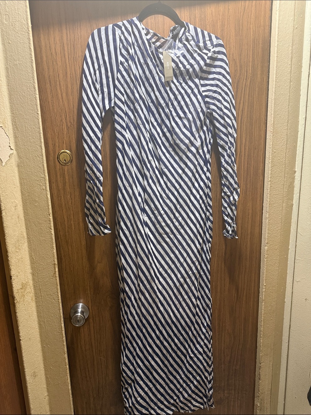 J. Crew Navy and White Diagonal Stripe Long Sleeve Maxi Dress